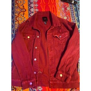 Red Distressed Denim Jacket